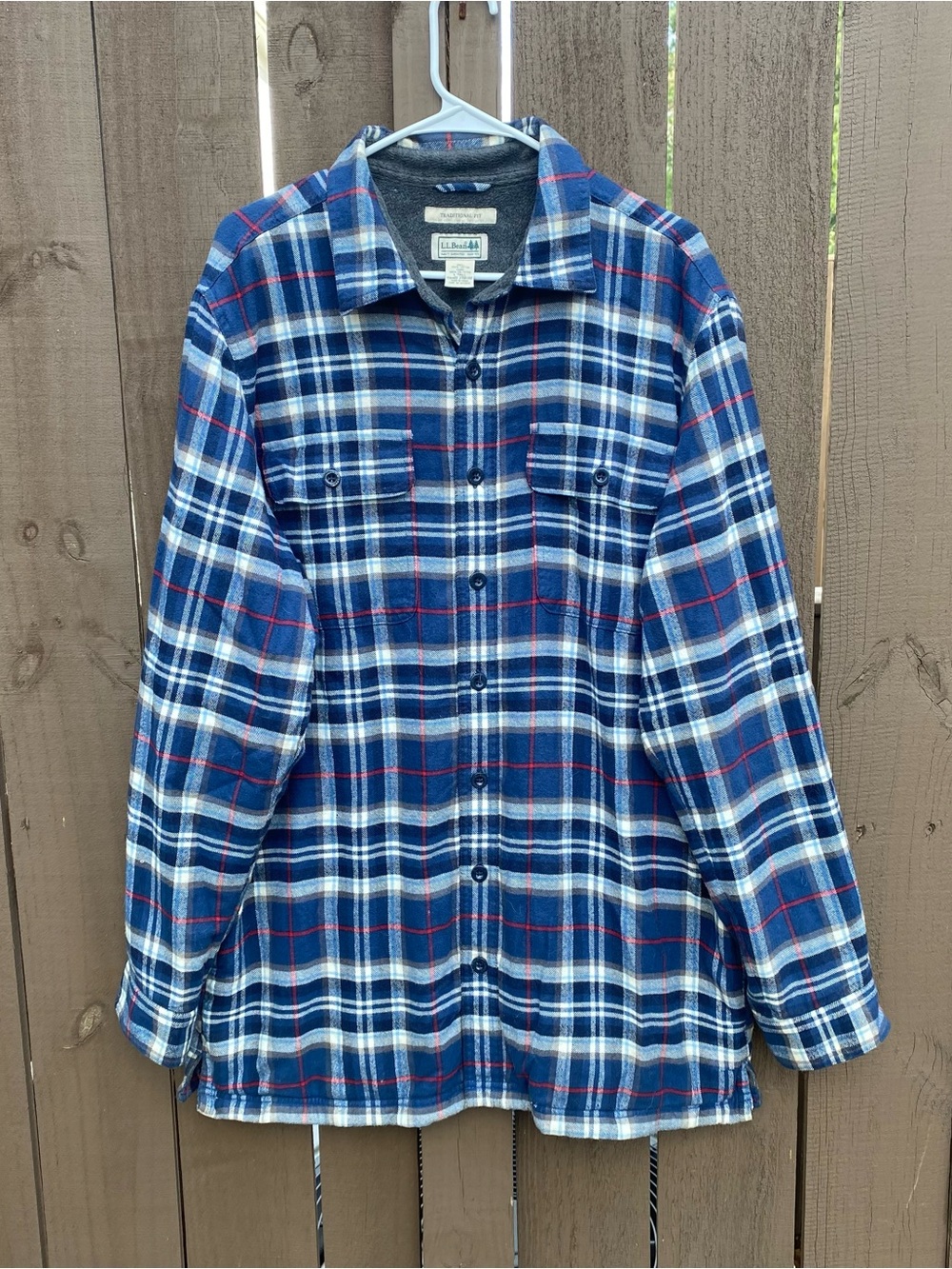 L.L. Bean Men's Fleece-Lined Flannel Shirt Traditional Fit Blue Plaid Large Tall